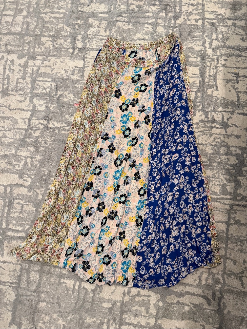 Free People Mixed Floral Panel Maxi Skirt in Blue, Cream, Yellow